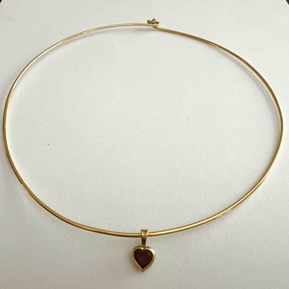 14k gold James Avery collet hook-on necklace & garnet heart pendant both retired - Picture 14 of 15